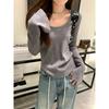 Gentle Wind Neck Flared Sleeve Knitted Sweater Women's Autumn and Winter Slim-fit Sweater Front Shoulder Long Sleeve Bottom Top