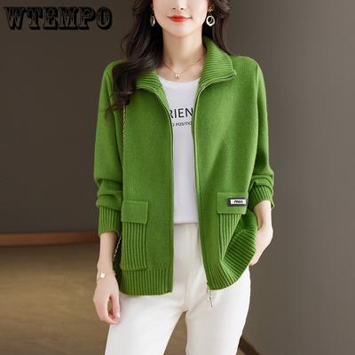Collar Zipper Sweater Jacket for Women In The Spring and Autumn Loose Knit Sweater Cardigan