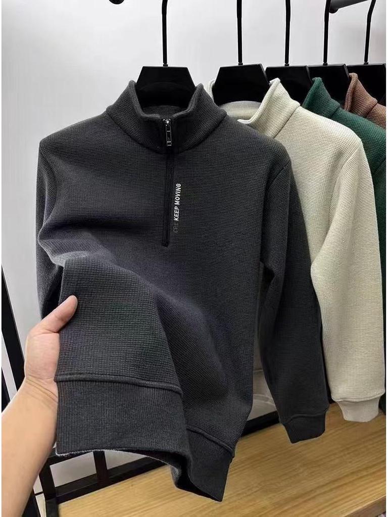 Men's Fleece-Lined Woodpecker Half-Zip Sweatshirt - Winter Casual Long-Sleeve Base Layer