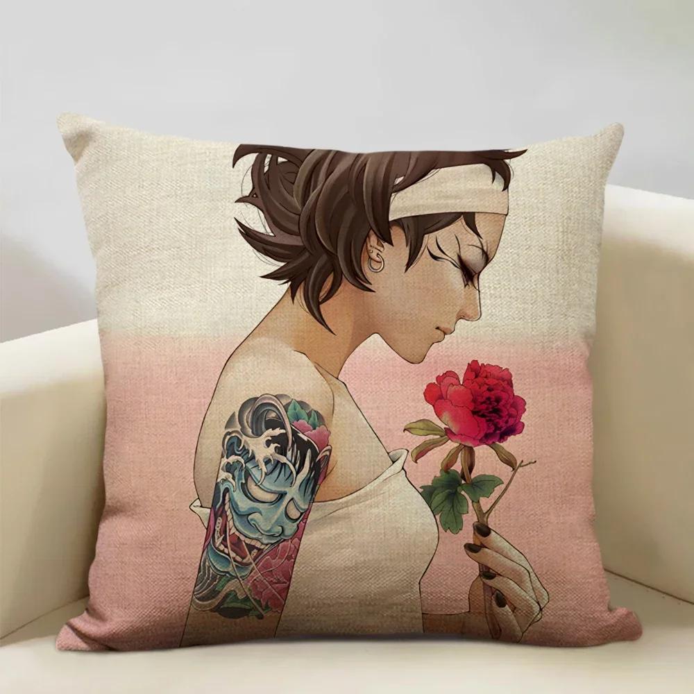Classic Japanese Lady Decorative Cushion Cover Living Room Sofa Pillow Case 45x45cm Linen Pillowcase Home Art Decor