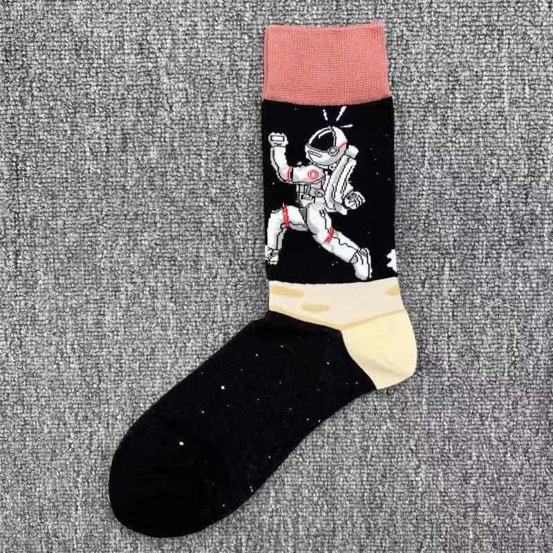 Happy Socks Men's Colorful Cartoon Astronaut Planet Floral Mid-Calf Socks, Large Size - Trendy Swedish Brand.