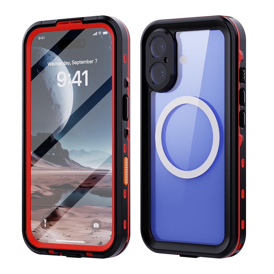 

iPhone 16 Pro Max Magnetic Waterproof Case: Full Lens Coverage, Drop Protection, Swimming & Cycling Shield. iPhone 16 Pro красный