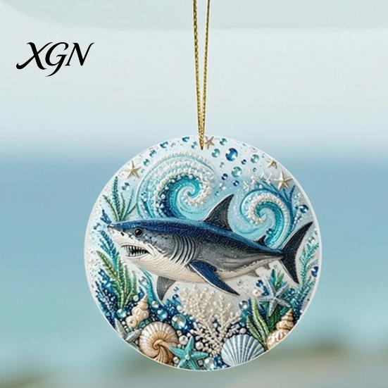 Durable Acrylic Coastal Decor Ocean Theme Pearl Art Hanging Ornament, 2D Flat Wall Sea Life Suncatcher, Beaded Pattern Window Decoration Souvenir