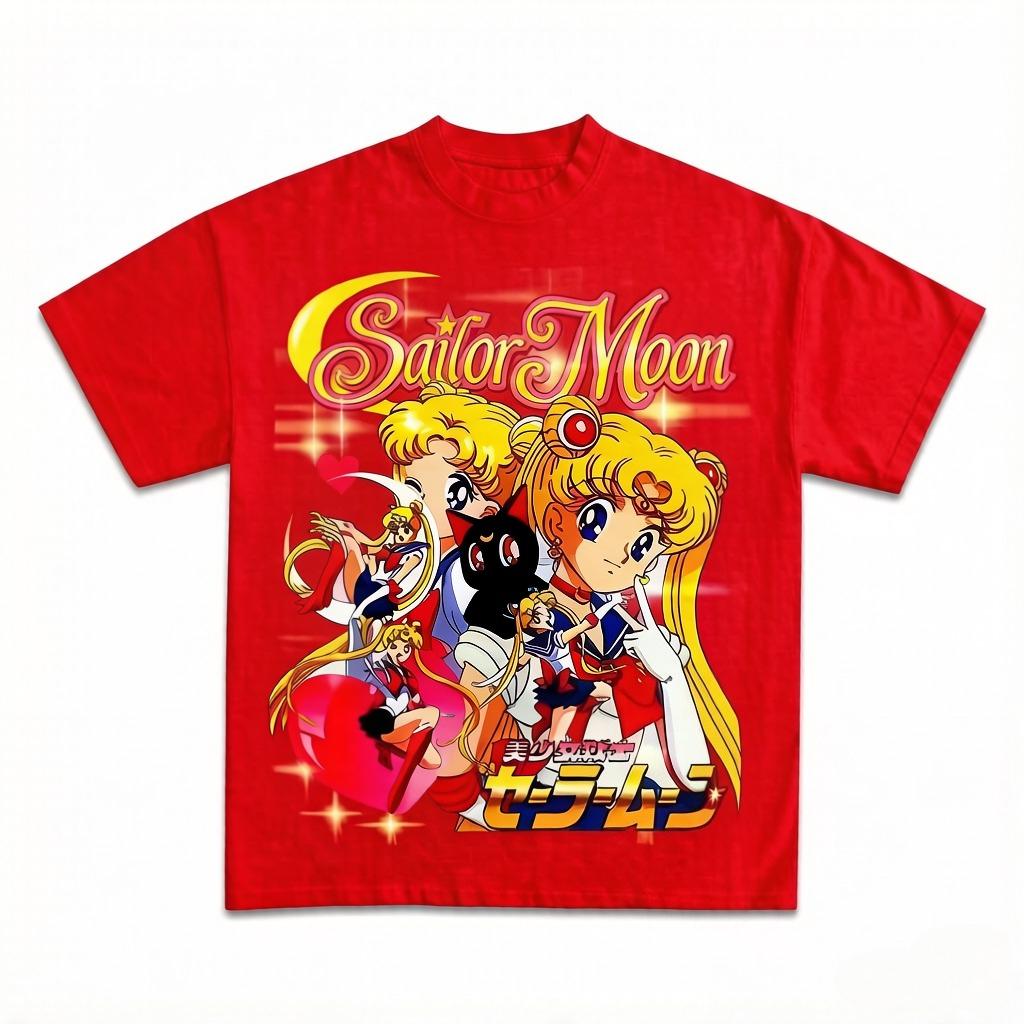 Sailor Moon Japanese Anime Pure Cotton Y2K Summer Season Unisexs and Womens Anime Parentchild Clothing Tshirt