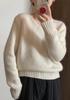 2024 Korean V-Neck Wool Sweater for Women - Thick, Plush, Loose-Fit Knit Pullover with Long Sleeves