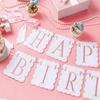 Oudain Pink and White Bow Happy Birthday Banner Garland Pink Bow Birthday Party Decorations Coquette Scalloped Embroidered First Party Cake Smash