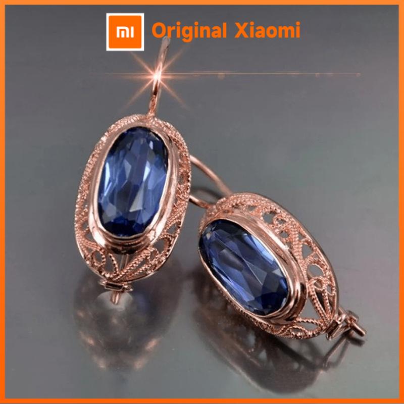 Xiaomi Huitan Simple Elegant Blue/Red CZ Dangle Earrings for Women Luxury Bridal Wedding Earrings Anniversary Party Temperament Jewelry