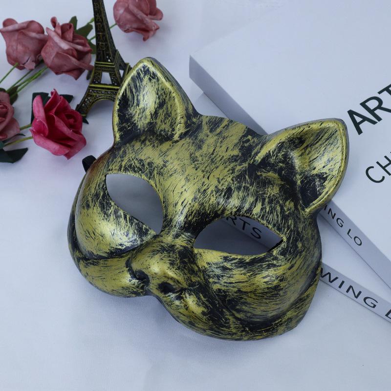 Halloween Cat Face Mask Plastic Old Vintage Light Plate Half Face Mask Venice Party Prom Dress Up Props
