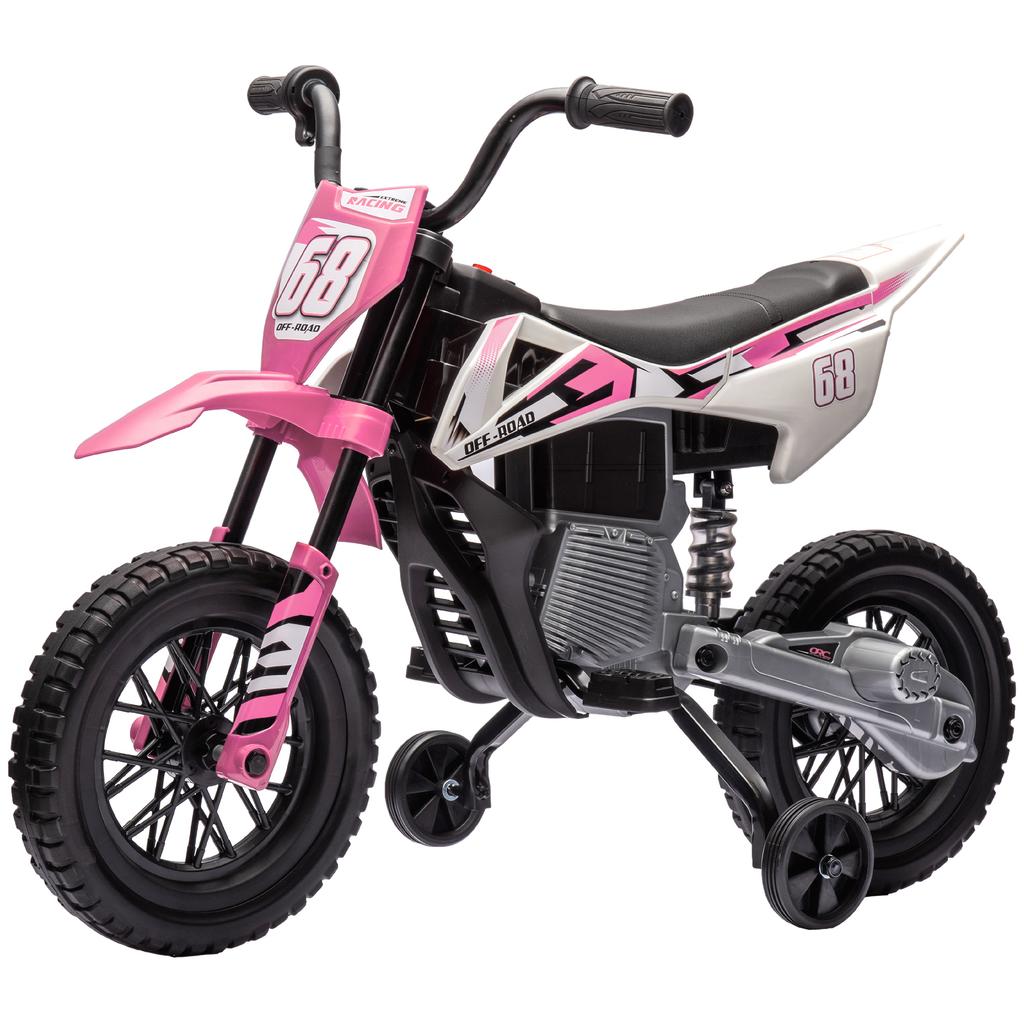 Electric Motocross Bike for Kids, Ages 3-6, 2 x 12V Motors, 5 km/h, 109.5 x 60 x 72.5 cm, Pink