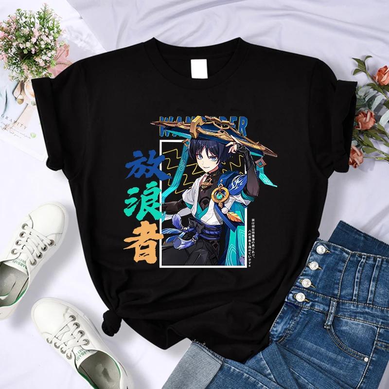 Y2k Female Genshin Impact T Shirt Kawaii Hu Tao Graphic Tees Xiao Kaedehara Kazuha Tshirt 90S Tops Harajuku Tshirt Women