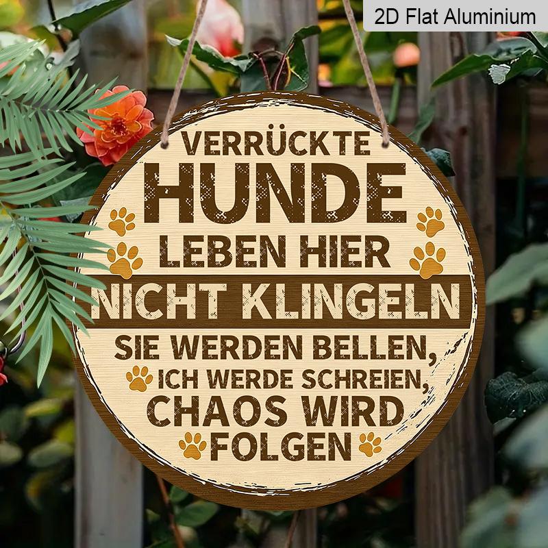 2D Flat, 1pc, German Funny Dog Sign Aluminum Pet Decor, Verrückte Hunde Leben Hier, Retro Wall Decor, Bedroom Door Decor, Outdoor Plaque & Wall Art
