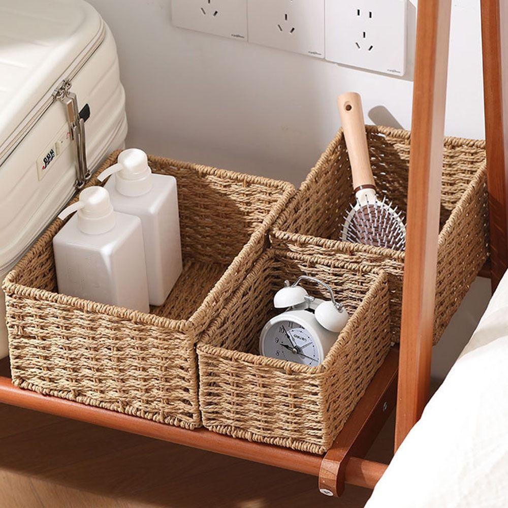 Handgefertigte Kosmetik-Aufbewahrungsbox Große Kapazität Snack-Aufbewahrungsbox Geflochtener Aufbewahrungskorb Küche