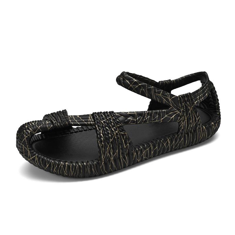 2024 Summer New Men's Straw Slippers Outdoor Large Size Beach Shoes Live Broadcast Breathable Wading Cold Slippers