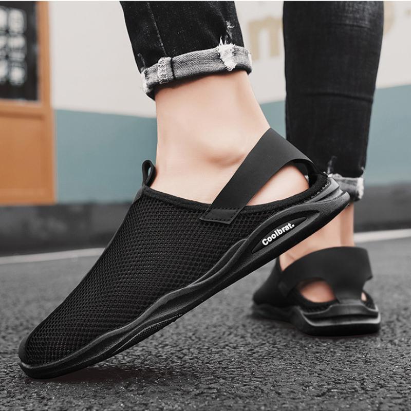 Men's Sandals Summer Hollow Men Shoes Breathable Mens Slip-On Beach Shoes Soft Sole Lazy Mesh Shoes Man Casual Sport Sandal