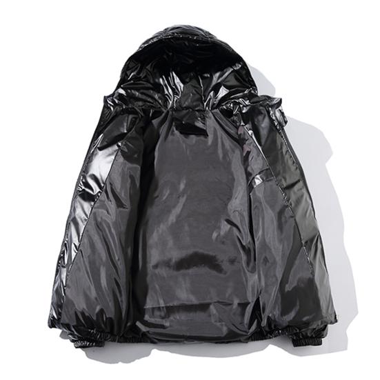 Winter Men Jacket Bright Surface Solid Color Hooded Cotton Padded Windproof Hoodie Streetwear