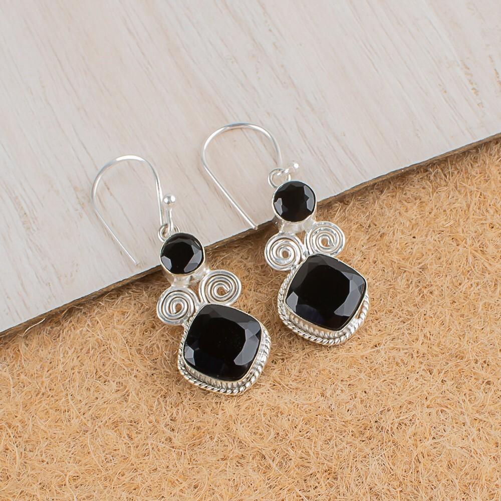 

Natural Black Onyx Gemstone 925 Sterling Silver Handmade Jewelry Earrings 1.12 EE-69-16