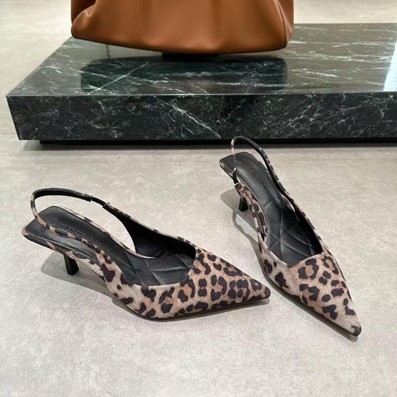 Fashion SUOJIALUN 2025 Spring Brand Women Sandal Fashion Leopard Print Ladies Elegant Slingback Shoes Pointed Toe Thin High Heel Pumps