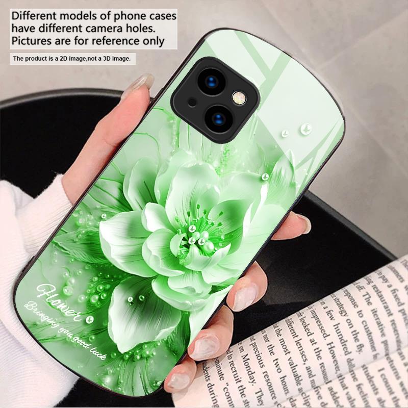 Blooming Blue Flowers For iPhone 17 16 15 14 13 Plus 12 Mini 11 Pro Max XR Xs Max X 7 8 6S 22 20 Elliptical Glass Phone Case