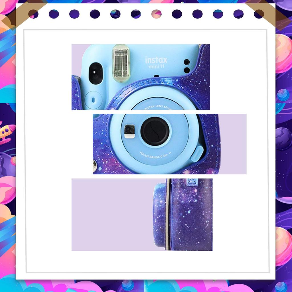 HIYQIN Instax Mini Case, Cute Camera Bag with Shoulder Strap, PU Leather (Star Pattern) for Instax Mini 12/11/9/8+/8
