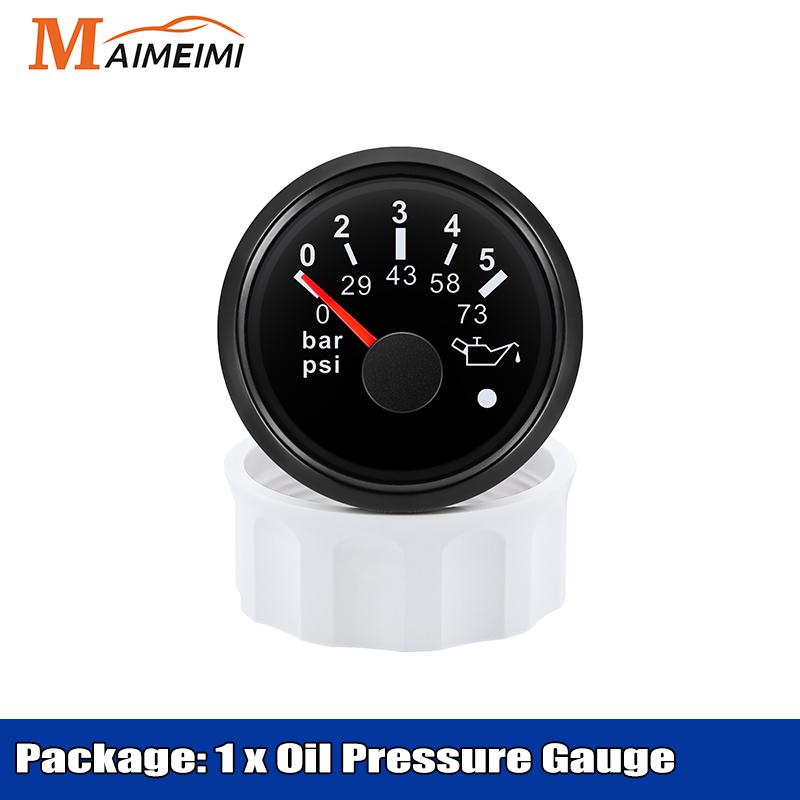 52mm Oil Pressure Gauge With Alarm LED Red Backlight 0-5bar 0-10bar psi Oil Press Gauge Universal for 12V 24V Car Boat Marine