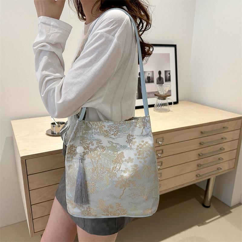 New Chinese Handbag New Beautiful Crossbody Bag for Women's Personalized Casual Ladies Hand-held Texture Bucket Bag