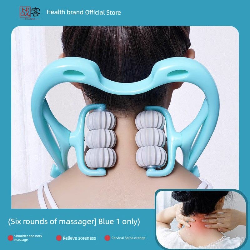 Six-Wheel Roller Neck Massager Manual Size Leg Integrated Multifunctional Kneading For Home Shoulder and Neck Neck Massager Upgrade [Six-Wheel Massager] - Blue