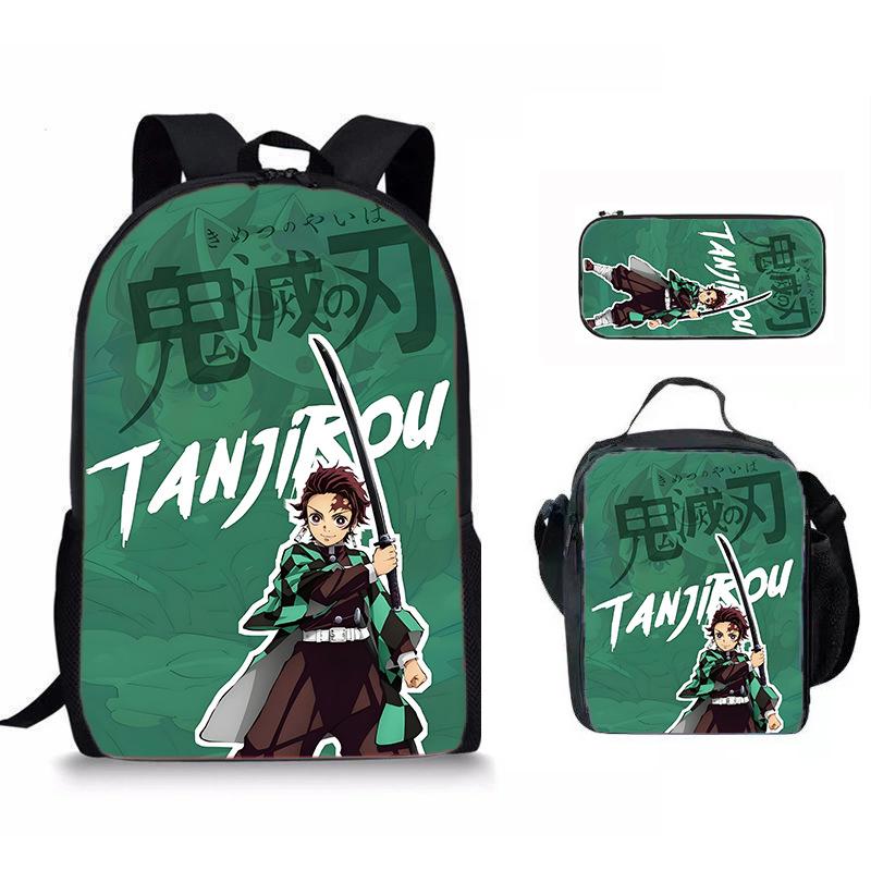 Japan Cartoon Comics Demon Slayer Student Backpack Stylish Three-Piece Backpack Set 0013