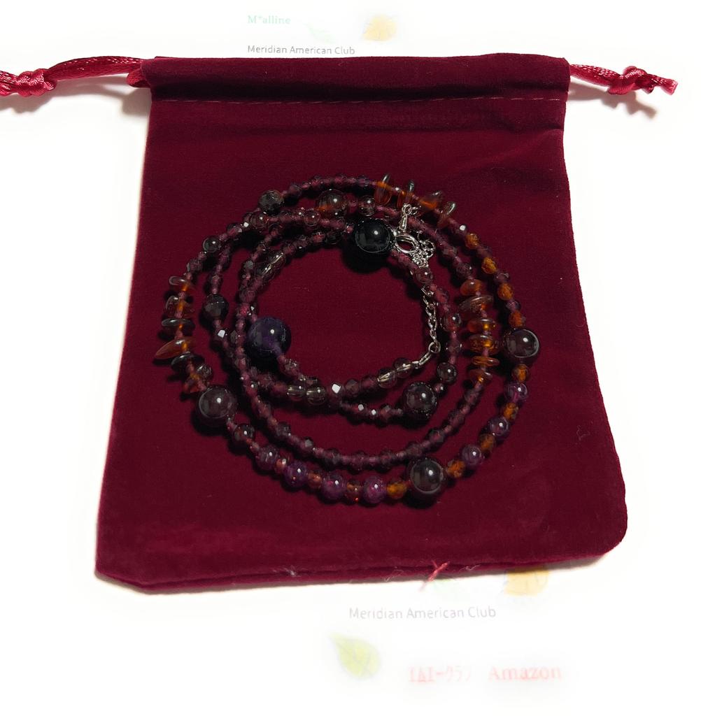 [Malline] Kurze Naturstein-Halskette - Granat, Onyx, Rainbow Aura, Rot, Schwarz - Zielerreichung, Liebe, Erfolg - Hergestellt in Japan