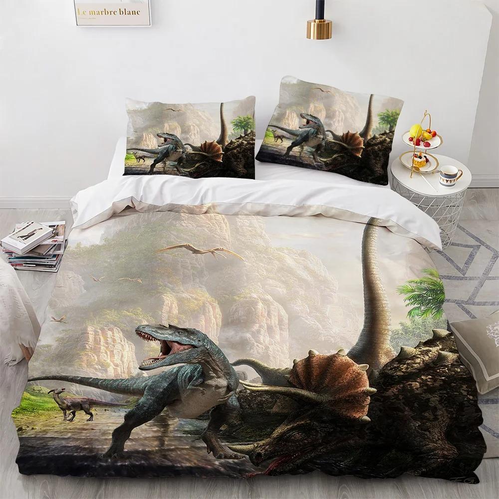 Dinosaur Duvet Cover Set King Queen Size For Kids Boys Girls Polyester Bedding Set Cartoon Wild Animals Pattern Comforter Cover
