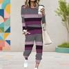 Women Plus Size Geometric Printed Two Piece Set Round Neck Long Sleeve Cuffed Top And Pants With Pockets