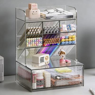 Cosmetic Organizer Drawer Transparent Storage Box Stationery Rack Pen Holder Desktop Desk Supplies Storage Organizer Office Use