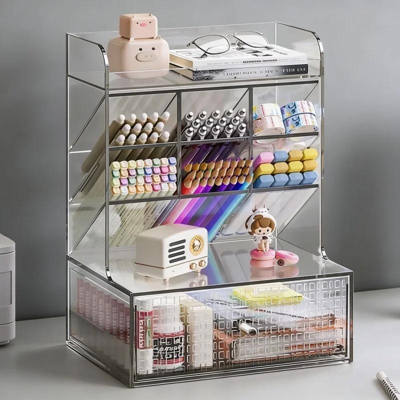 Cosmetic Organizer Drawer Transparent Storage Box Stationery Rack Pen Holder Desktop Desk Supplies Storage Organizer Office Use