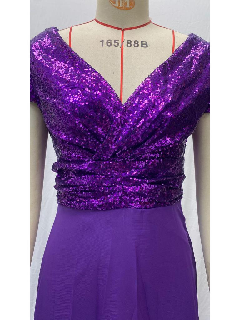 Elegant V-Neck Sequin Chiffon Sleeveless Dress for Spring/Summer 2025