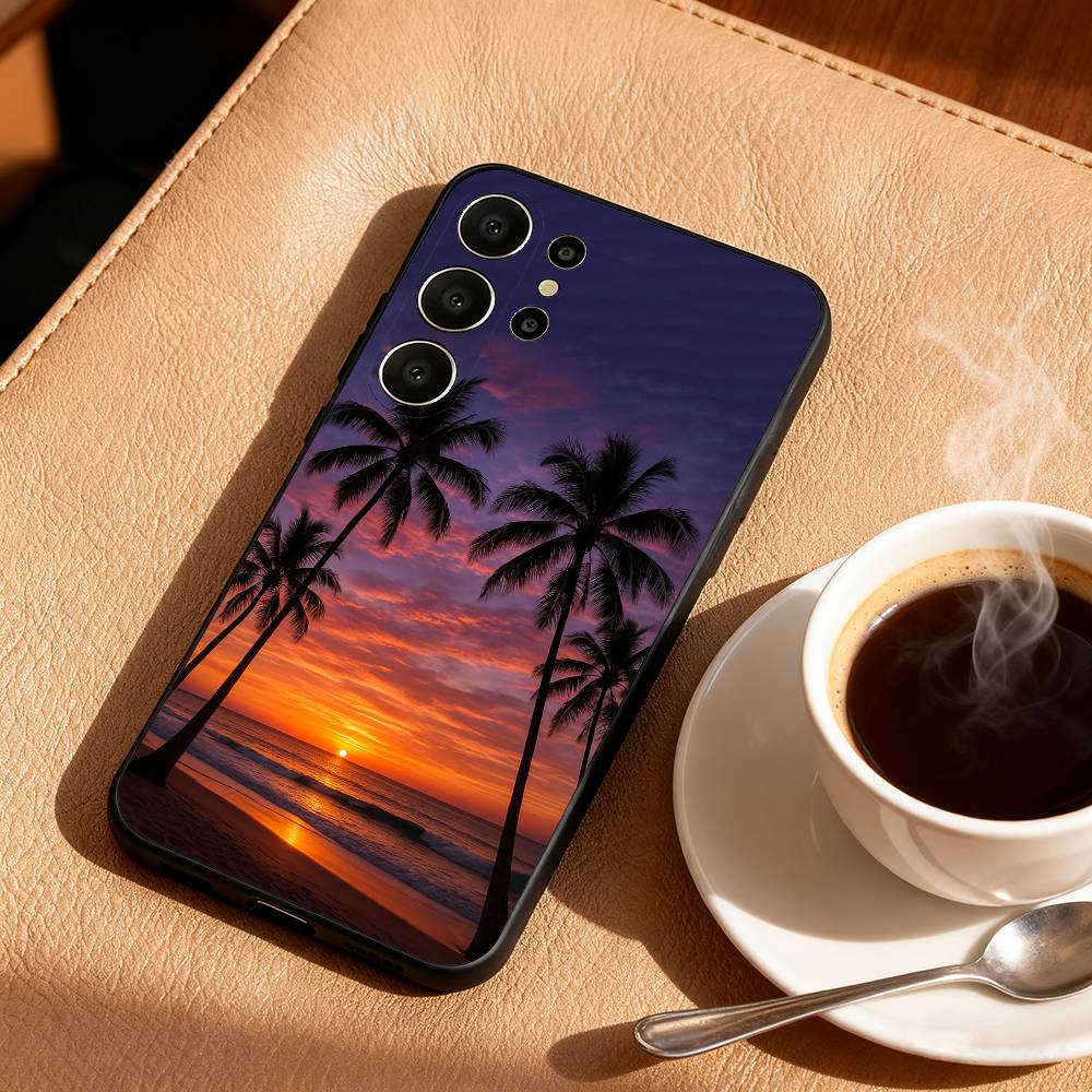 P-Picturesque S-Sunset Phone Case For Samsung S25,24,23,22,30,21,10,9,Ultra,Plus,Lite,FE Soft Black Case Samsung S30plus5G