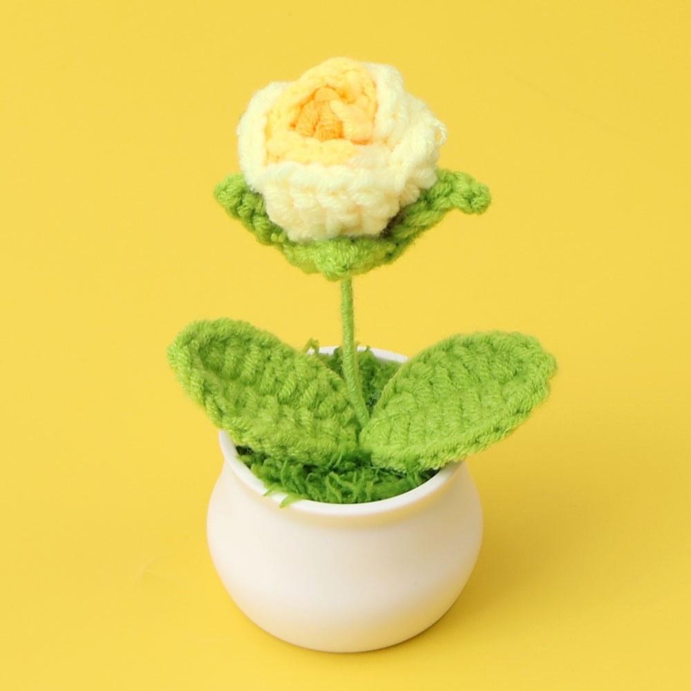 Hand-Knitted Wool Fake Flowers Set: Sunflower, Carnation, Tulip - Desktop Decor, Teacher/Student Gift, Everlasting Bouquet