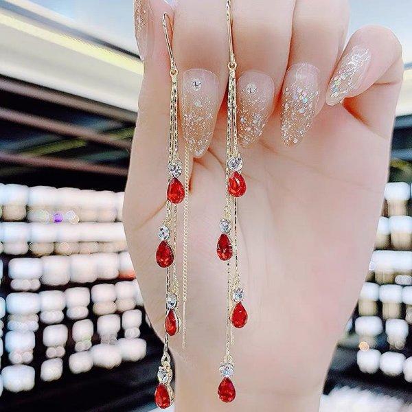 Korean Fashion Zircon Water Drop Earrings for Women Shiny Crystal Long Pendant Dangle Earring Girls Wedding Party Jewelry Gifts