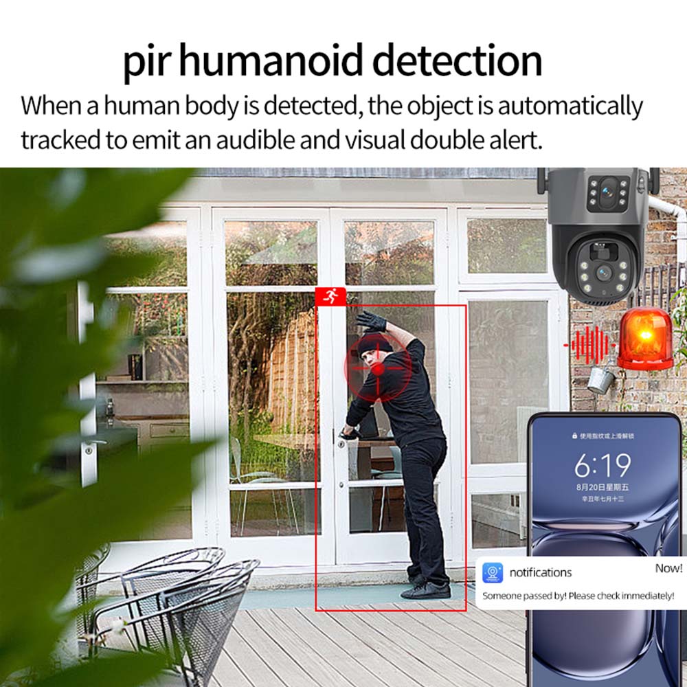 4K 8MP Dual Lens Solar Outdoor WiFi Surveillance Cameras PIR Human Detection Security Protection PTZ CCTV Camera