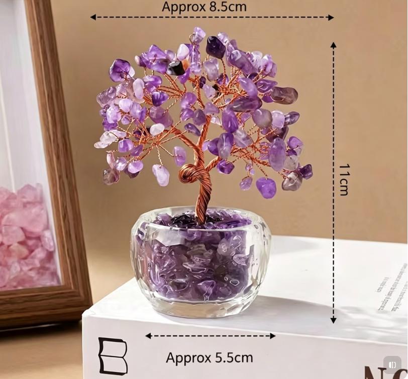 Natural Citrine Crystal Money Tree Mini Crystal Tree Ornament Glass Base Wealth Feng Shui Decor for Home Desk Gift (Purple,One Size) фиолетовый