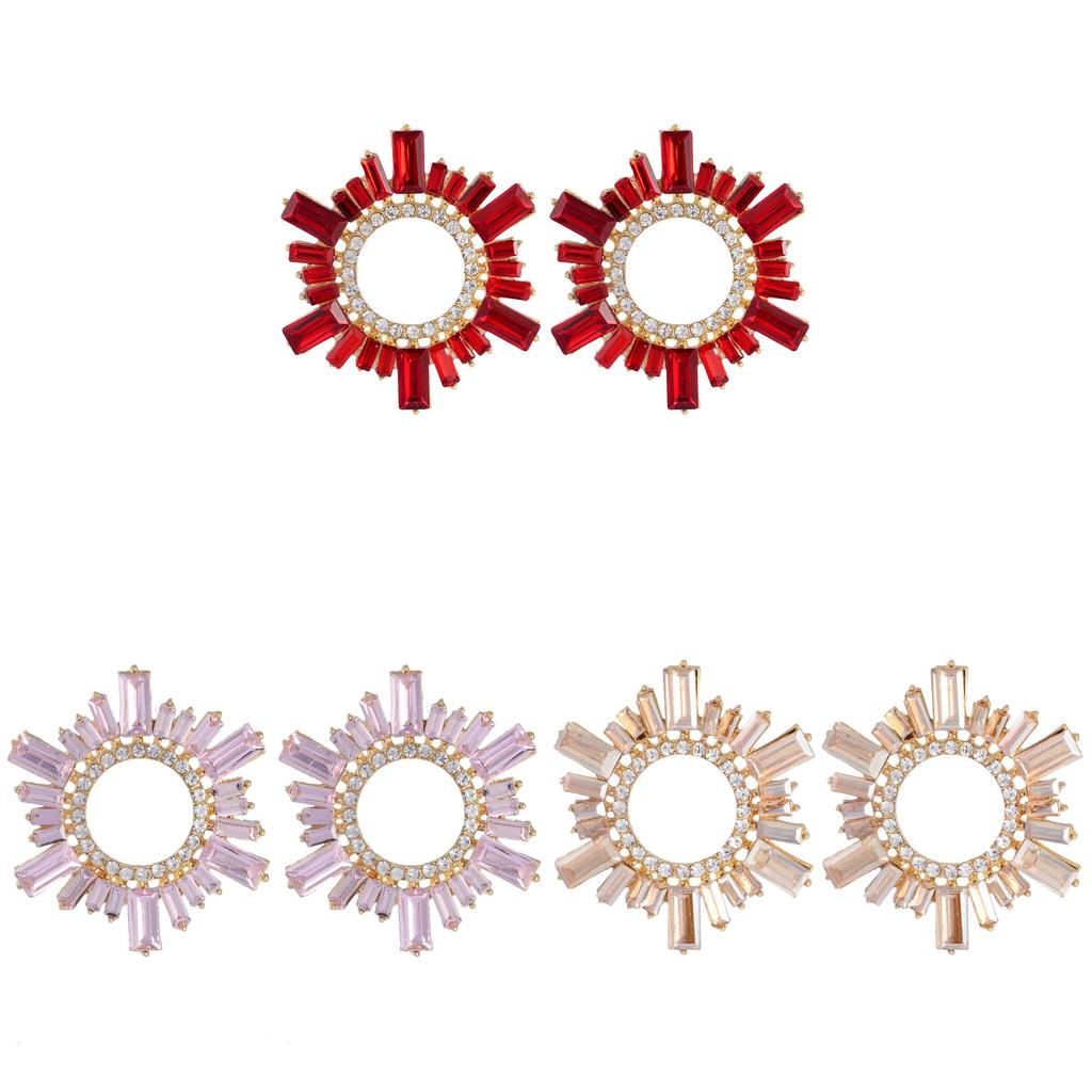 Vintage Art Deco Alloy Crystal Round Drop Earrings For Women Summer