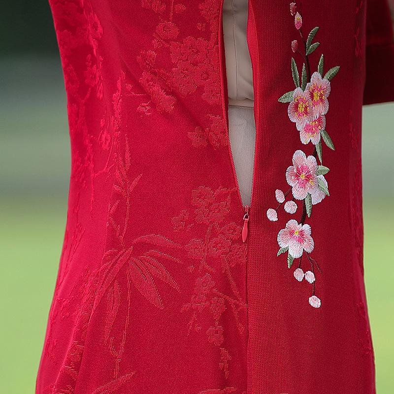 Mamas ethnischer Stil Frühlings-Cheongsam: Elegantes zweiteiliges Hochzeits- und Abendkleid für Frauen mittleren Alters und ältere Frauen
