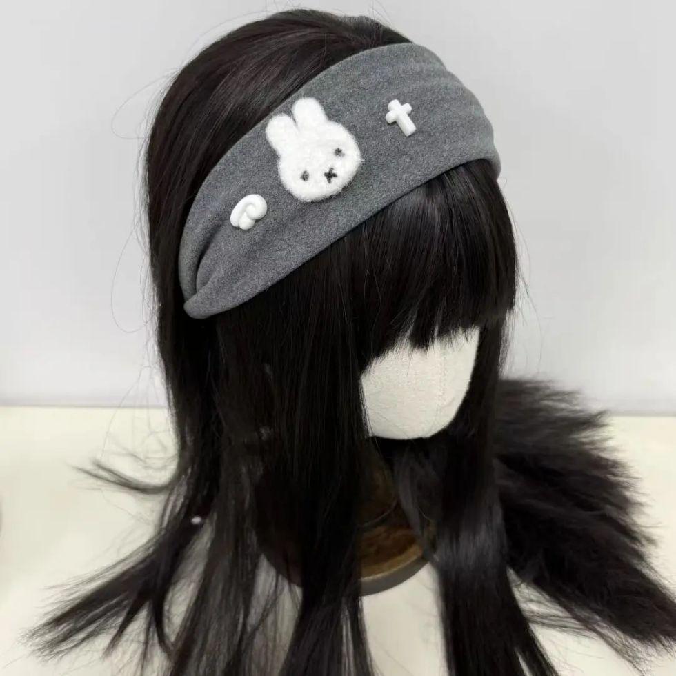 Angel Miffy Rabbit Korean-Style Gray Wide-Brim Headband - Cute Cartoon Hair Accessory for Girls