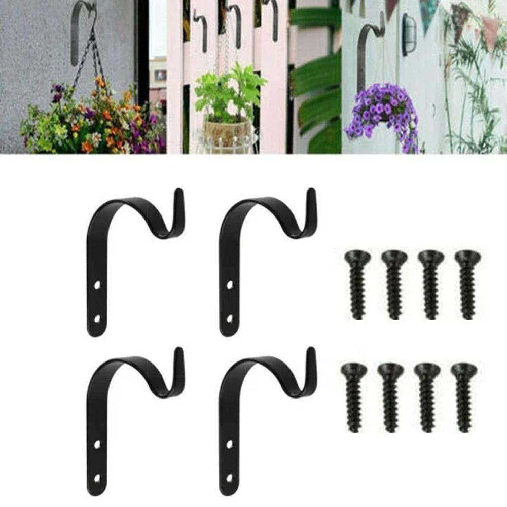 4PCS Vintage Metal Hooks Black Plants Hangers Plants Holder Iron Wall Hooks  Garden