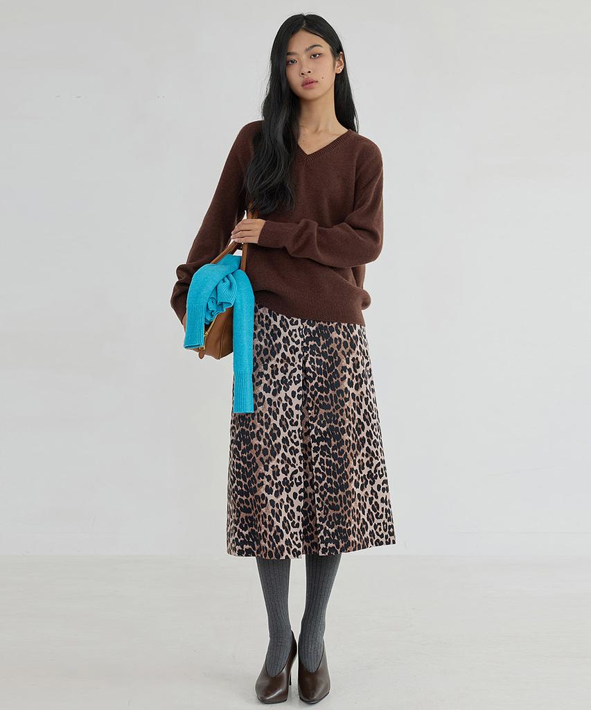 Kwinseulaebis Soft Pleats Midi Skirt_Leopard