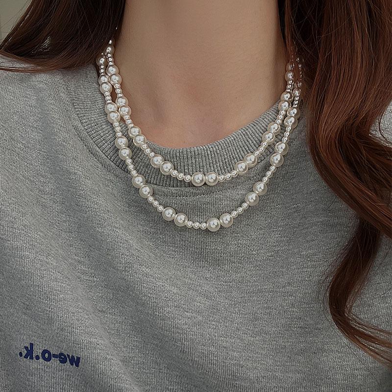 Korean Temperament Gentle Can Be Stacked Geometric Pearl Necklace Accessories Women's Sweater Chain Accessories