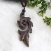 Handmade Wooden Pendant Necklace Ethnic Boho Style Long Chain Leaf Design Natural Women