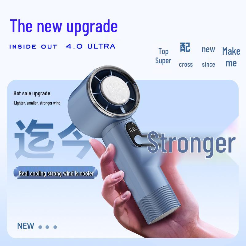 Compact Silent Handheld Fan with Long Battery & Powerful Speed, includes Ice Pack.