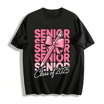 Jahrgang 2025 Abschluss Coquette Schleife Bleistift Abschluss Grafik T-Shirt Reines Baumwoll-T-Shirt