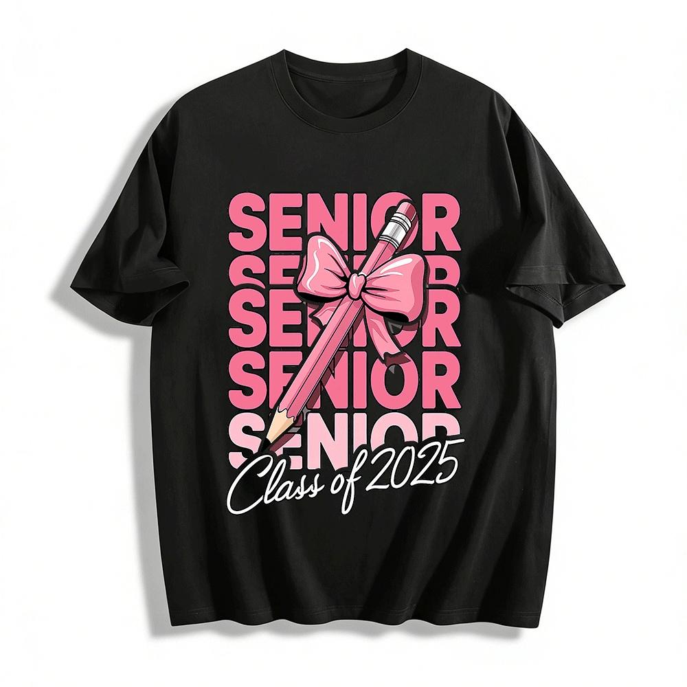 Class of 2025 Senior Coquette Bow Pencil Graduation Graphic Tee Pure cotton T-shirt XXS