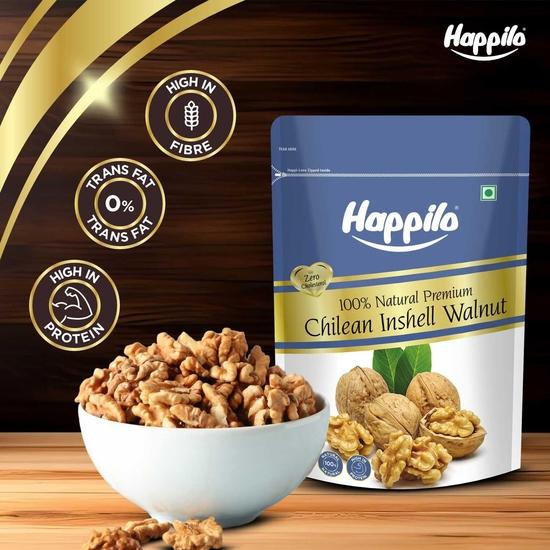 Happilo Premium International Chilean Inshell Walnuts, Fresh and Natural Dry Fruit for Snacking & Baking, 500 G