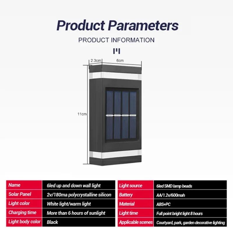 12LED Solar Wall Lamp Outdoor Waterproof Led Decorative Lights Up and Down Garden Yard Street Landscape Balcony